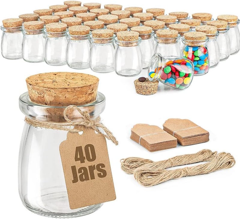 Ritayedet 40 Pack Glass Favor Jars with Cork Lid, 3.4 oz Small Glass Bottles for Wedding Favor, Baby Shower, Party Favor, Gift Jars for Candy, Bonus Twine and Labels - Image 1
